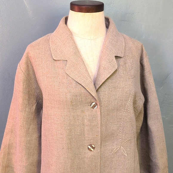 VTG Irish linen oatmeal oversized embroidered neutral jacket. EDWARD. Large. - Picture 2 of 12